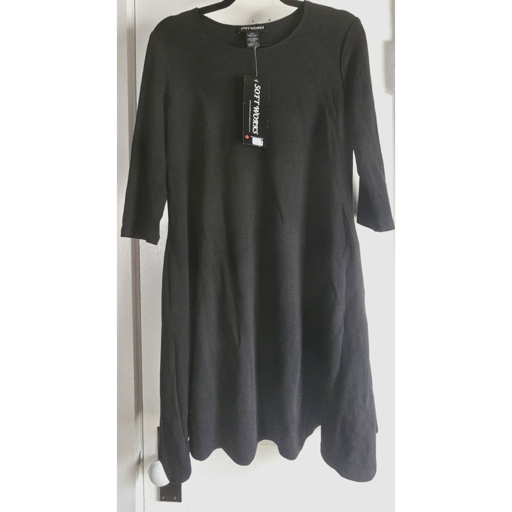 NWT SOFT WORKS black elbow sleeves woman Sz M pockets‎ dress Rayon blend
